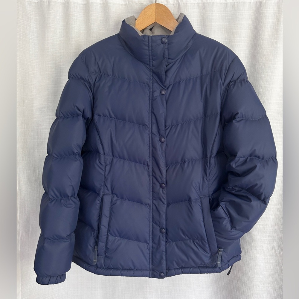 L.L. Bean Navy Blue Goose Down Puffer Coat with Stand-Up Collar XL